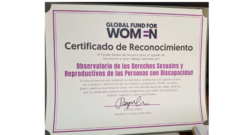 Global Fund for Women reconoce al Observatorio de los Derechos Sexuales y Reproductivos de las Personas con Discapacidad